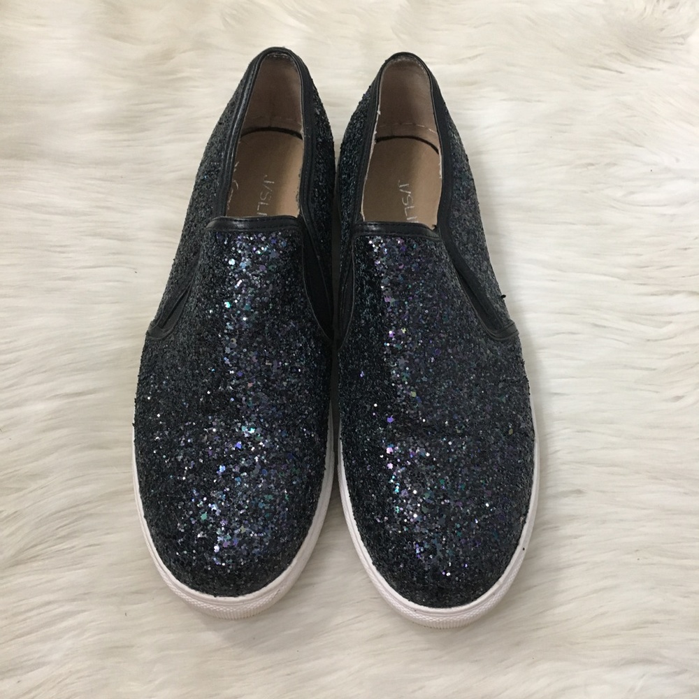 J Slides Navy Blue Glitter Slip On Sneakers Shoes - Picture 3 of 7